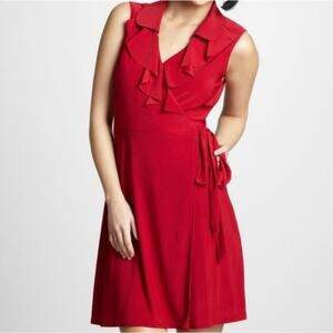 Tiana B Red Ruffle V-Neck  Wrap Sleeveless Knee Length Dress Size Large